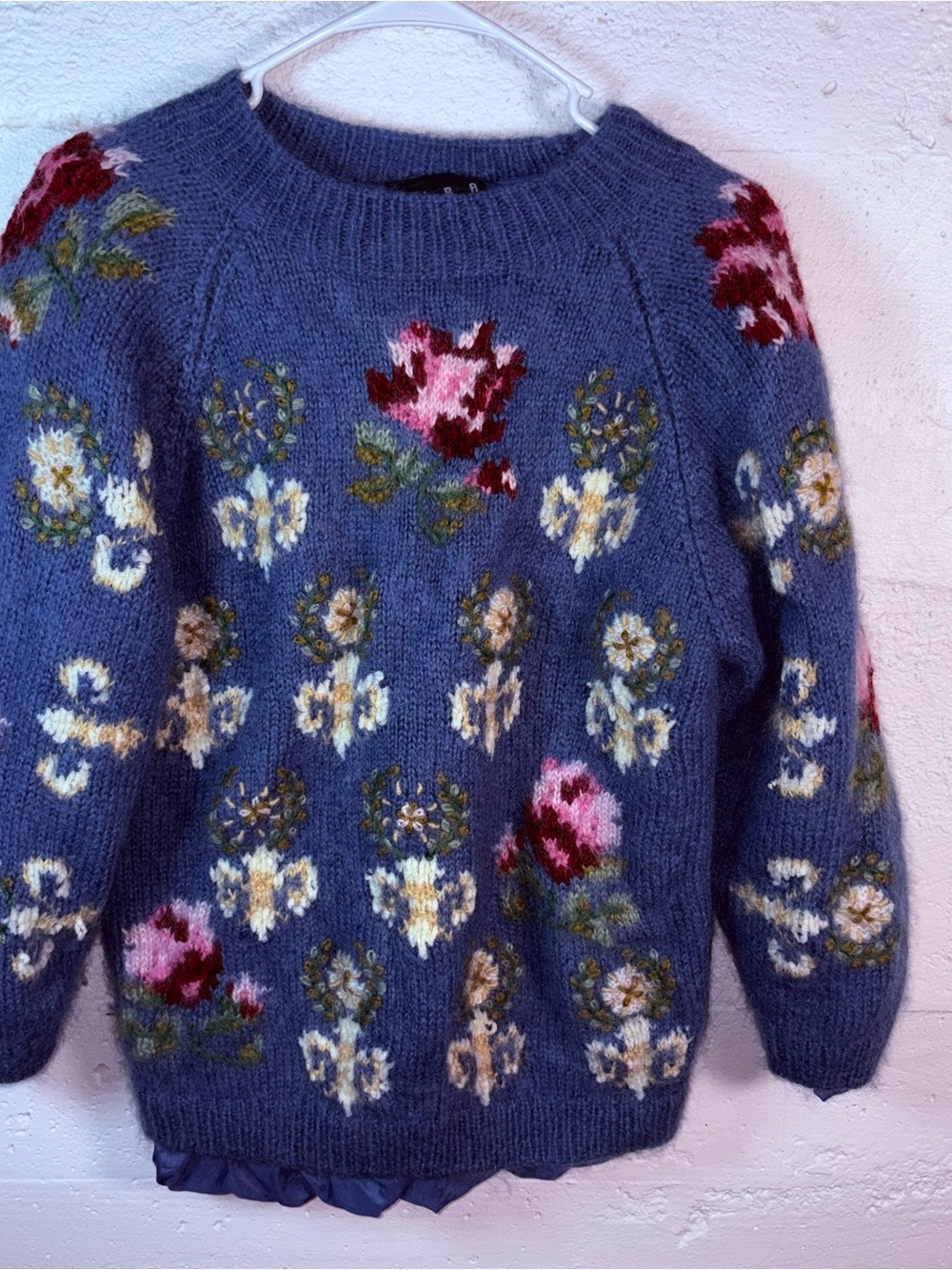 Wool Blue Floral cottage core cutie Knit Sweater cozy vibes size small